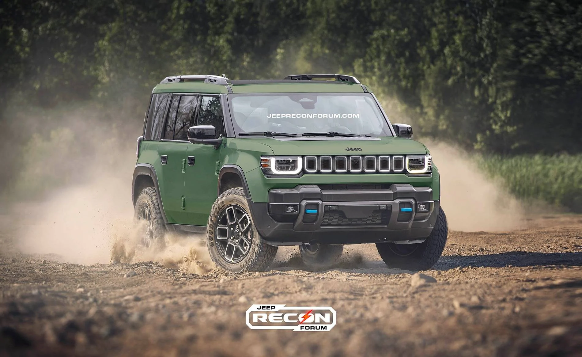 Jeep Recon EV Preview: 2026 Jeep Recon Colors w/ Black & White Roofs Jeep Recon Army Green Front 2