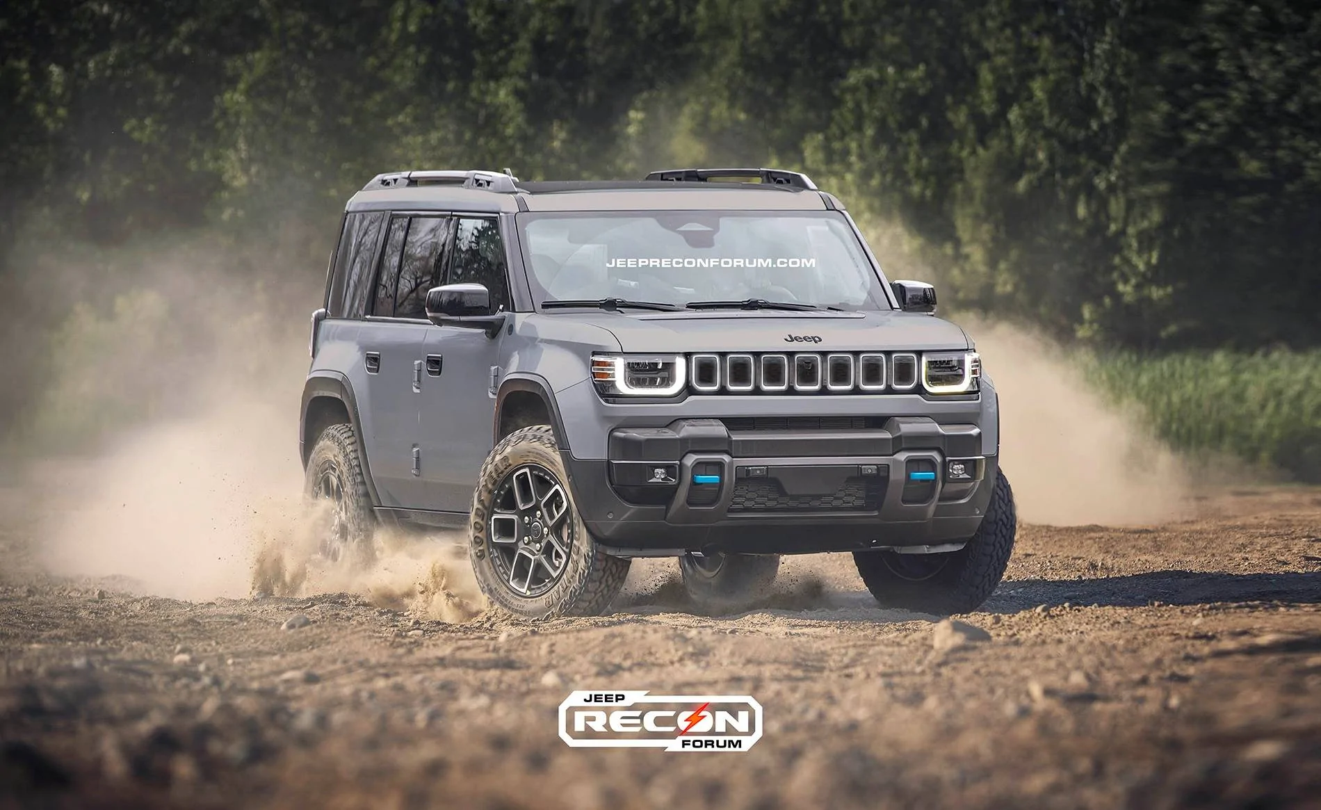 Jeep Recon EV Preview: 2026 Jeep Recon Colors w/ Black & White Roofs Jeep Recon Grey Front 2