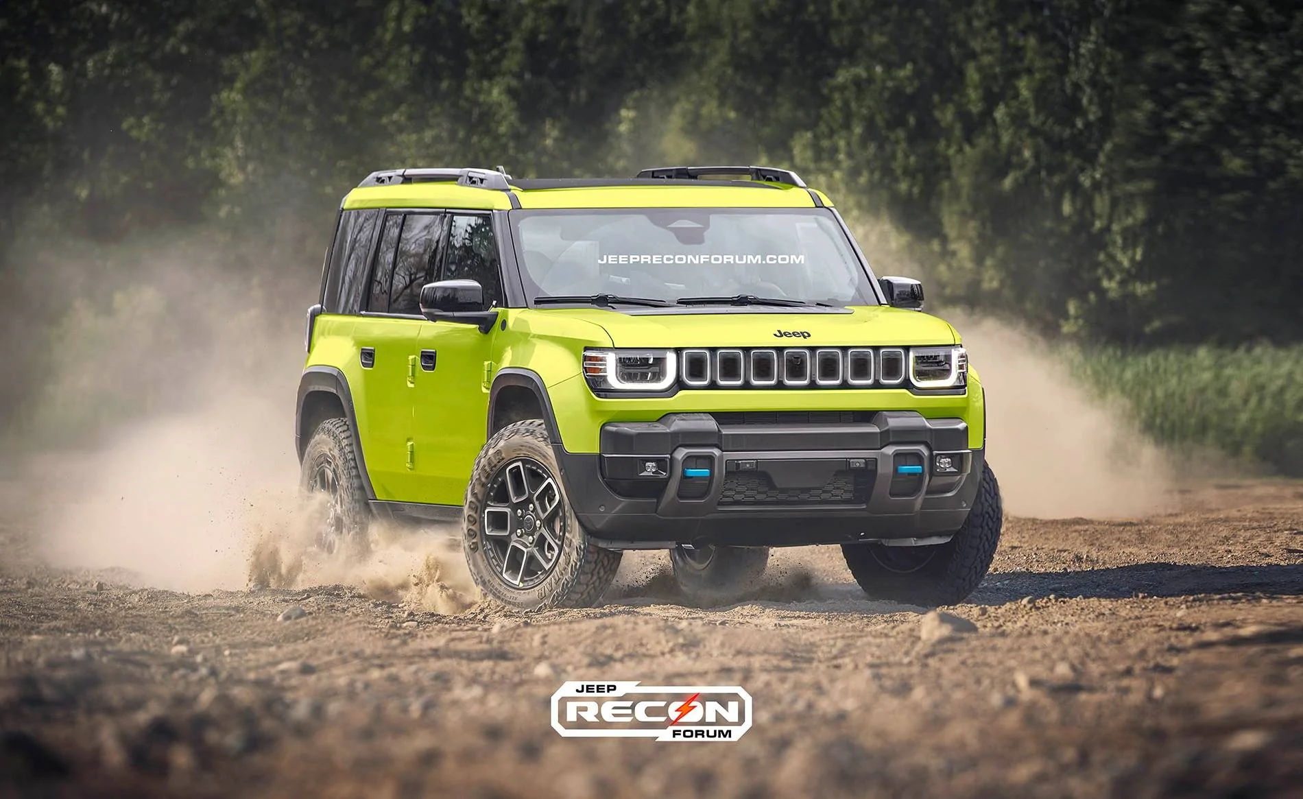 Jeep Recon EV Preview: 2026 Jeep Recon Colors w/ Black & White Roofs Jeep Recon Lime Front 2 